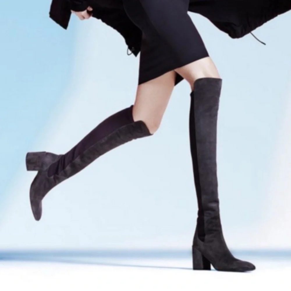 STUART WEITZMAN UW45943 GRAY SUEDE LEATHER OVER THE KNEE HEELED BOOTS